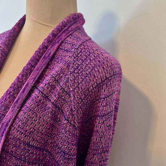 Lilly Pulitzer Tova Metallic Knit Cardigan Sweater w/ Tassels Purple Pink XL - Picture 6 of 13